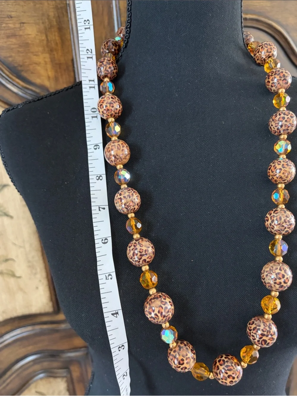 Joan Rivers Leopard Print Bead Necklace in Amber and Iridescent